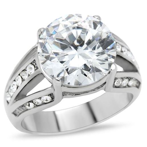 Picture of TK187 - Stainless Steel Ring High polished (no plating) Women AAA Grade CZ Clear