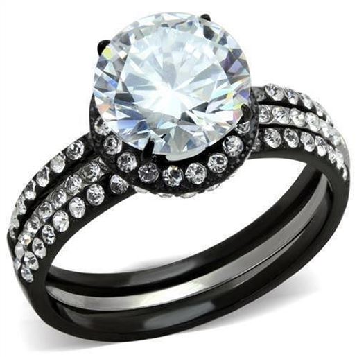 Picture of TK1870 - Stainless Steel Ring Two-Tone IP Black (Ion Plating) Women AAA Grade CZ Clear