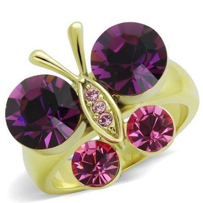 Picture of TK1889 - Stainless Steel Ring IP Gold(Ion Plating) Women Top Grade Crystal Amethyst