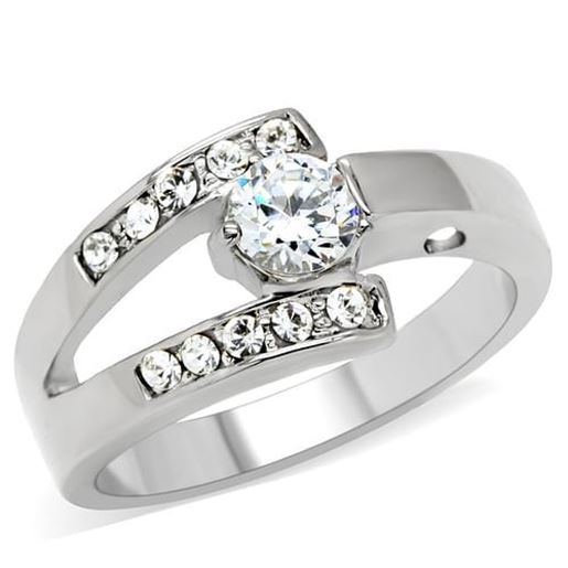 Picture of TK189 - Stainless Steel Ring High polished (no plating) Women AAA Grade CZ Clear