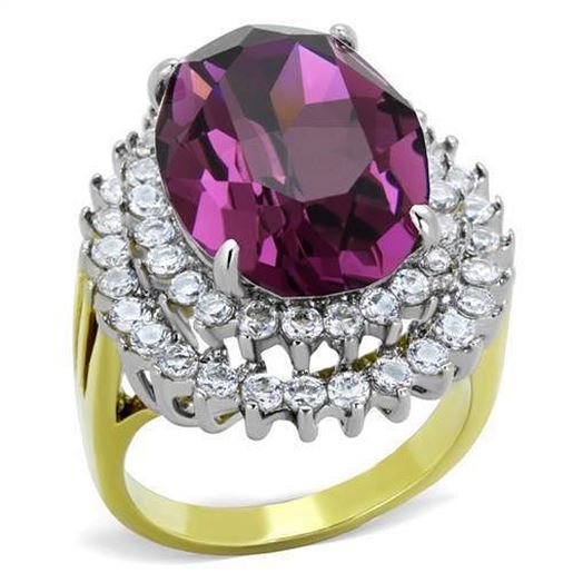 Picture of TK1892 - Stainless Steel Ring Two-Tone IP Gold (Ion Plating) Women Top Grade Crystal Amethyst