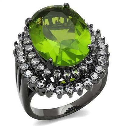 Picture of TK1892LJ - Stainless Steel Ring IP Light Black  (IP Gun) Women Synthetic Peridot