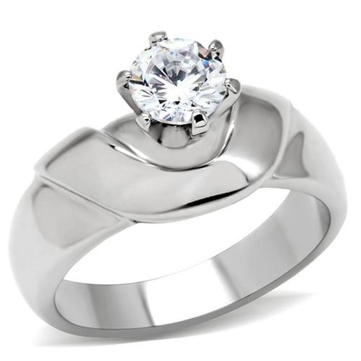 Picture of TK191 - Stainless Steel Ring High polished (no plating) Women AAA Grade CZ Clear