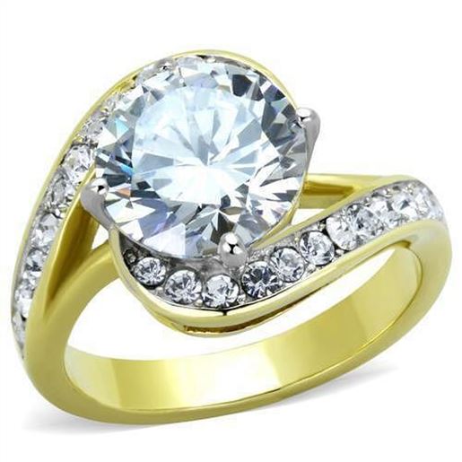 Picture of TK1911 - Stainless Steel Ring Two-Tone IP Gold (Ion Plating) Women AAA Grade CZ Clear