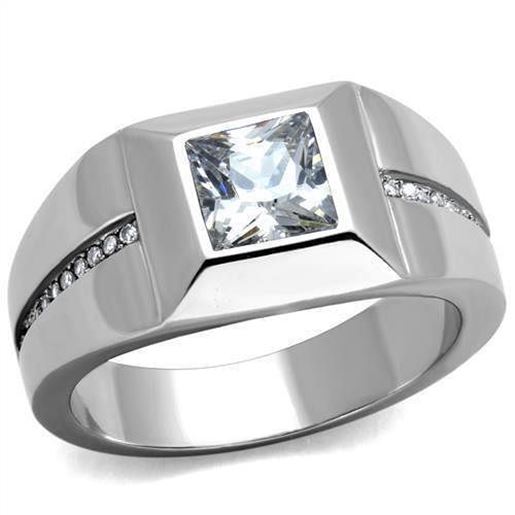 Picture of TK1916 - Stainless Steel Ring High polished (no plating) Men AAA Grade CZ Clear