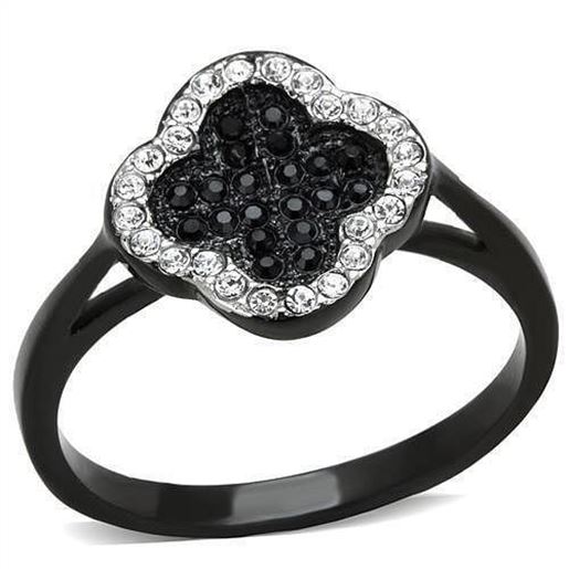 Picture of TK1917 - Stainless Steel Ring Two-Tone IP Black Women Top Grade Crystal Jet