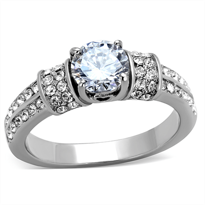 Picture of TK1921 - Stainless Steel Ring High polished (no plating) Women AAA Grade CZ Clear