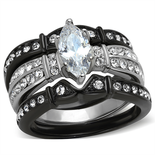 Picture of TK1922 - Stainless Steel Ring Two-Tone IP Black Women AAA Grade CZ Clear