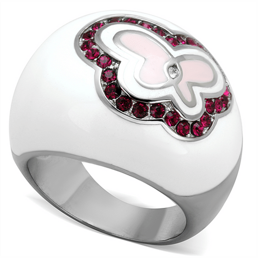 Picture of TK1927 - Stainless Steel Ring High polished (no plating) Women Top Grade Crystal Ruby