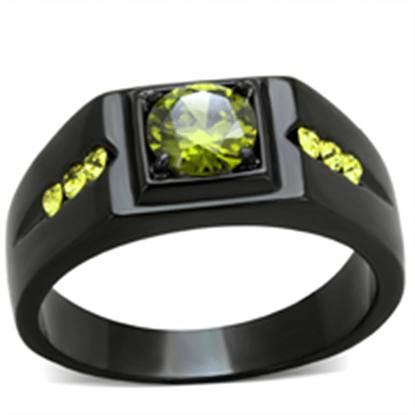 Picture of TK1928 - Stainless Steel Ring IP Black(Ion Plating) Men AAA Grade CZ Olivine color