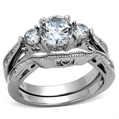 Picture of TK1W002 - Stainless Steel Ring High polished (no plating) Women AAA Grade CZ Clear