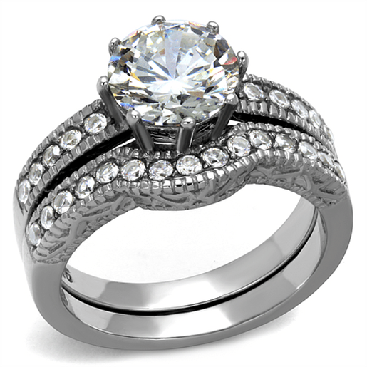 Picture of TK1W007 - Stainless Steel Ring High polished (no plating) Women AAA Grade CZ Clear