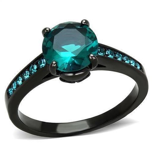 Picture of TK2014 - Stainless Steel Ring IP Black(Ion Plating) Women Synthetic Blue Zircon