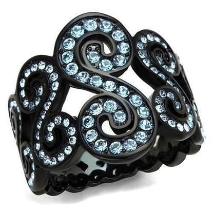 Picture of TK2018 - Stainless Steel Ring IP Black(Ion Plating) Women Top Grade Crystal Sea Blue