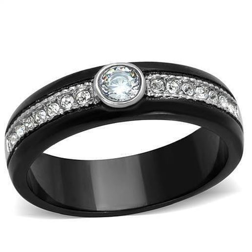 Picture of TK2019 - Stainless Steel Ring Two-Tone IP Black (Ion Plating) Women AAA Grade CZ Clear