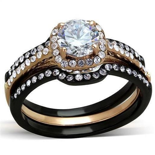 Picture of TK2020 - Stainless Steel Ring IP Rose Gold+ IP Black (Ion Plating) Women AAA Grade CZ Clear