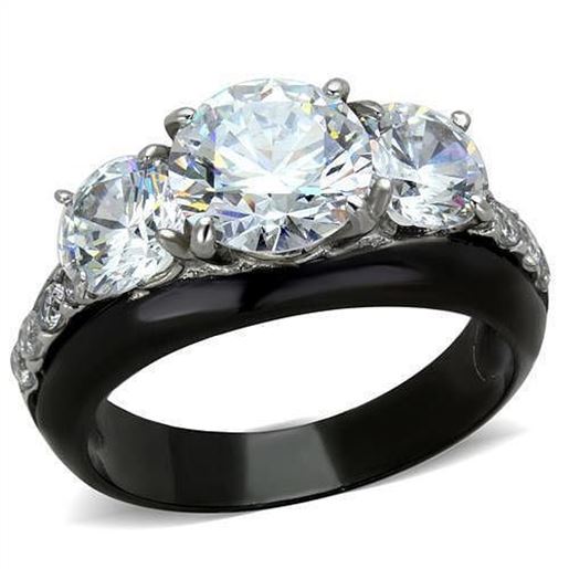 Picture of TK2021 - Stainless Steel Ring Two-Tone IP Black Women AAA Grade CZ Clear