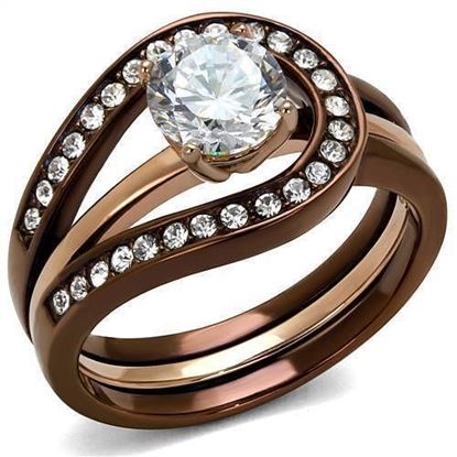 Picture of TK2032LC - Stainless Steel Ring IP Rose Gold & IP light Coffee Women AAA Grade CZ Clear