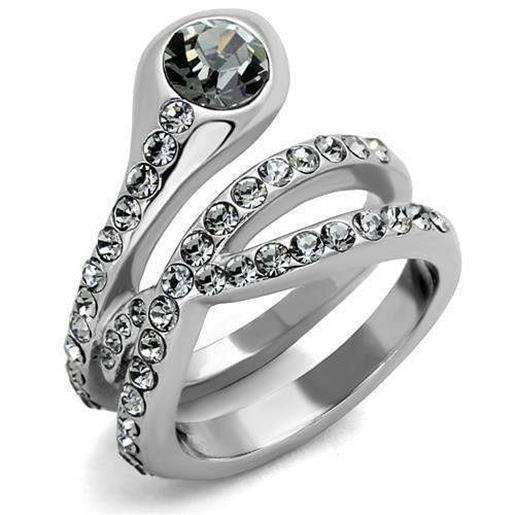 Picture of TK2038 - Stainless Steel Ring High polished (no plating) Women Top Grade Crystal Black Diamond