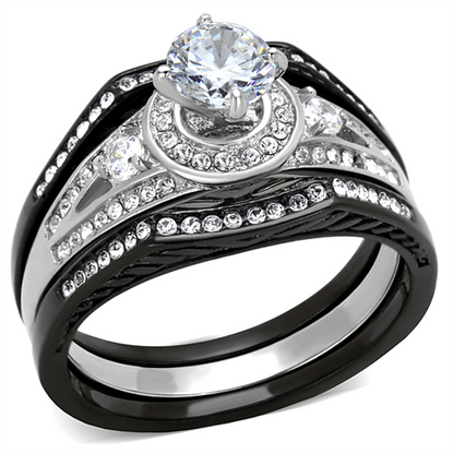 Picture of TK2044 - Stainless Steel Ring Two-Tone IP Black Women AAA Grade CZ Clear