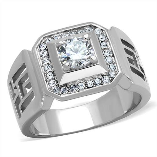 Picture of TK2046 - Stainless Steel Ring High polished (no plating) Men AAA Grade CZ Clear