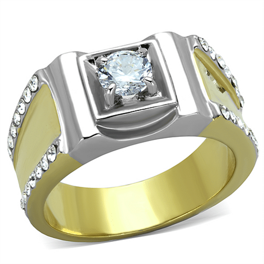 Picture of TK2049 - Stainless Steel Ring Two-Tone IP Gold (Ion Plating) Men AAA Grade CZ Clear