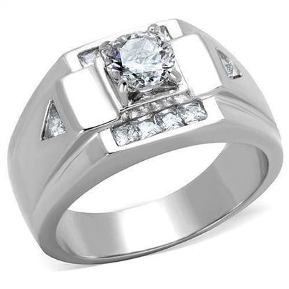 Picture of TK2052 - Stainless Steel Ring High polished (no plating) Men AAA Grade CZ Clear