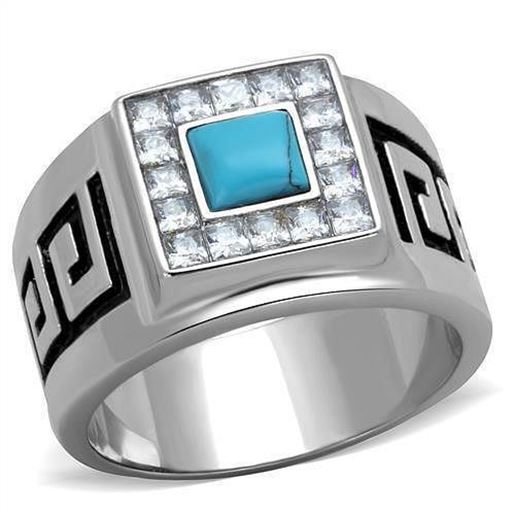 Picture of TK2053 - Stainless Steel Ring High polished (no plating) Men Synthetic Sea Blue