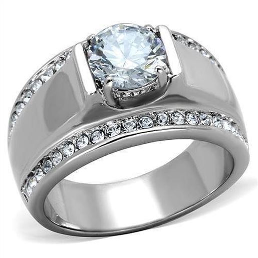 Picture of TK2054 - Stainless Steel Ring High polished (no plating) Men AAA Grade CZ Clear