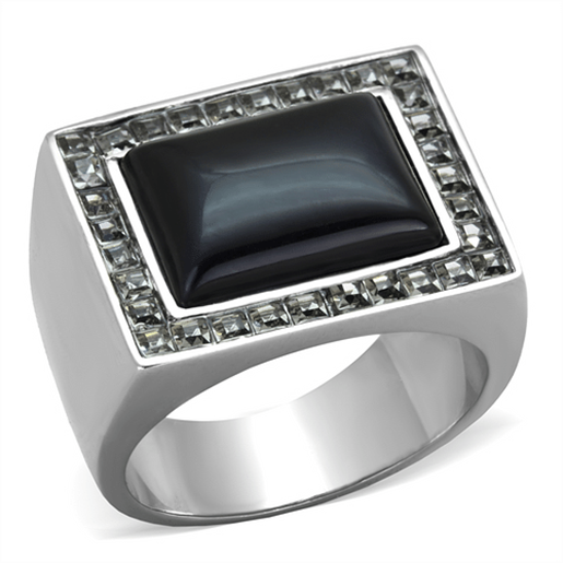 Picture of TK2065 - Stainless Steel Ring High polished (no plating) Men Synthetic Smoked Quartz