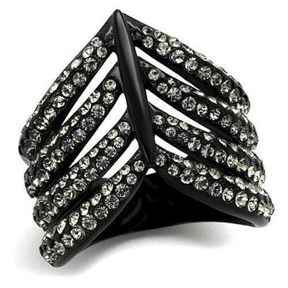 Picture of TK2097 - Stainless Steel Ring IP Black(Ion Plating) Women Top Grade Crystal Black Diamond