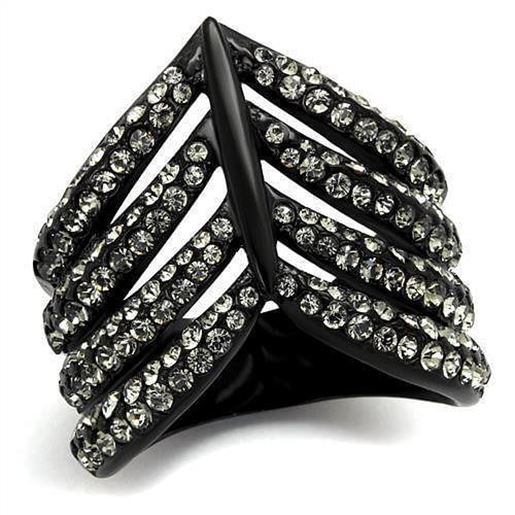 Picture of TK2097 - Stainless Steel Ring IP Black(Ion Plating) Women Top Grade Crystal Black Diamond