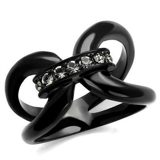 Picture of TK2098 - Stainless Steel Ring IP Black(Ion Plating) Women Top Grade Crystal Black Diamond