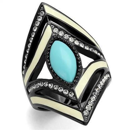 Picture of TK2099 - Stainless Steel Ring IP Black(Ion Plating) Women Synthetic Sea Blue