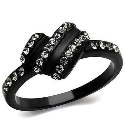 Picture of TK2100 - Stainless Steel Ring IP Black(Ion Plating) Women Top Grade Crystal Black Diamond