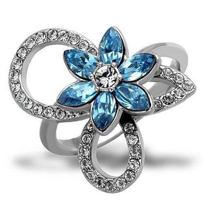 Picture of TK2123 - Stainless Steel Ring High polished (no plating) Women Top Grade Crystal Sea Blue