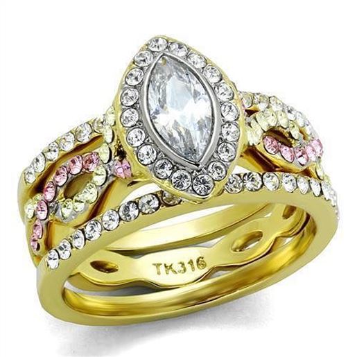 Picture of TK2129 - Stainless Steel Ring Two-Tone IP Gold (Ion Plating) Women AAA Grade CZ Clear