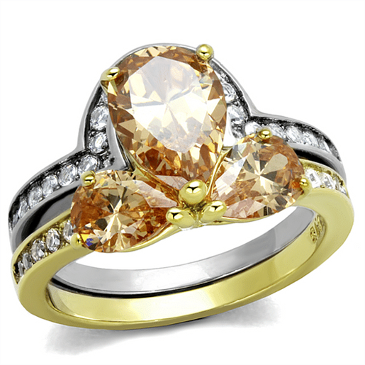 Picture of TK2132 - Stainless Steel Ring Two-Tone IP Gold (Ion Plating) Women AAA Grade CZ Champagne