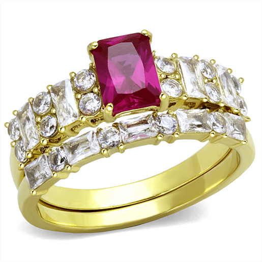 Picture of TK2134 - Stainless Steel Ring IP Gold(Ion Plating) Women AAA Grade CZ Ruby