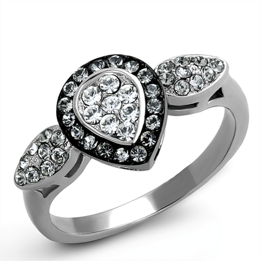 Picture of TK2136 - Stainless Steel Ring Two-Tone IP Black Women Top Grade Crystal Black Diamond