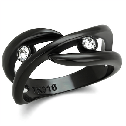 Picture of TK2137 - Stainless Steel Ring IP Black(Ion Plating) Women Top Grade Crystal Clear