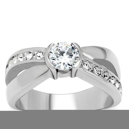 Picture of TK214 - Stainless Steel Ring High polished (no plating) Women AAA Grade CZ Clear