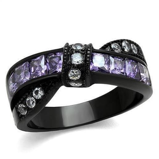 Picture of TK2140 - Stainless Steel Ring IP Black(Ion Plating) Women AAA Grade CZ Amethyst