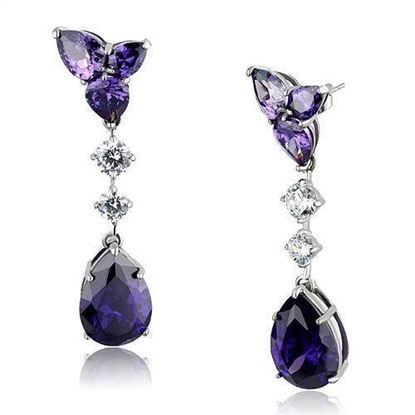 Picture of TK2144 - Stainless Steel Earrings High polished (no plating) Women AAA Grade CZ Amethyst