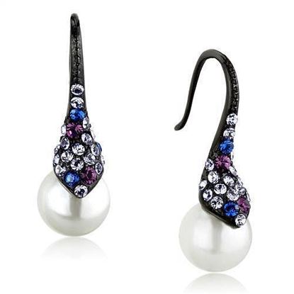 Picture of TK2145 - Stainless Steel Earrings IP Black(Ion Plating) Women Synthetic White