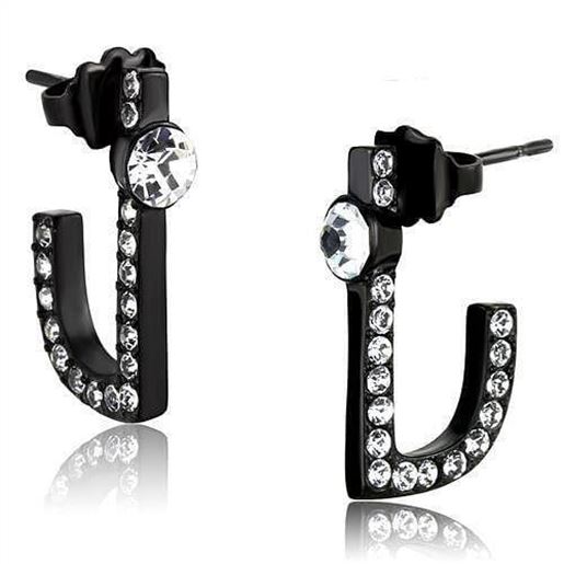 Picture of TK2150 - Stainless Steel Earrings IP Black(Ion Plating) Women Top Grade Crystal Clear