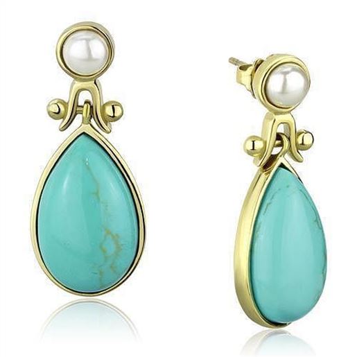 Picture of TK2151 - Stainless Steel Earrings IP Gold(Ion Plating) Women Synthetic Turquoise