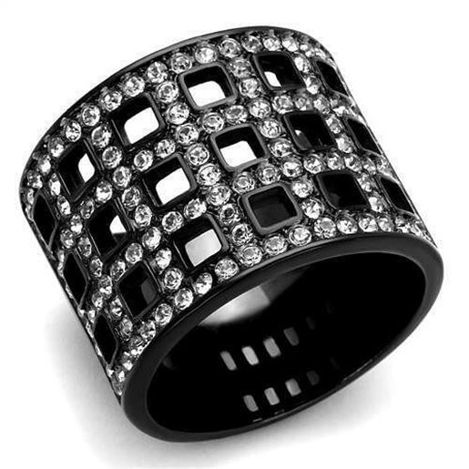 Picture of TK2155 - Stainless Steel Ring IP Black(Ion Plating) Women Top Grade Crystal Black Diamond