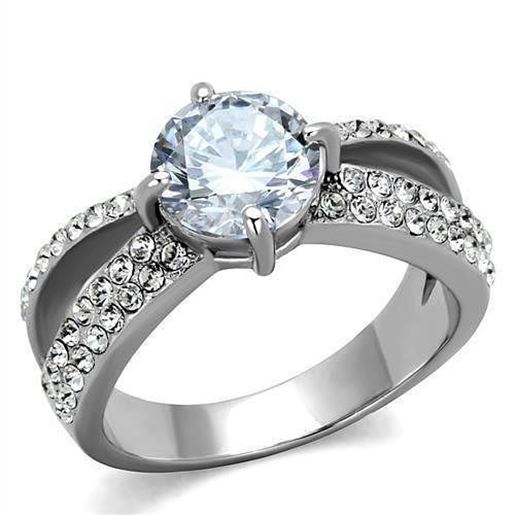 Picture of TK2165 - Stainless Steel Ring High polished (no plating) Women AAA Grade CZ Clear