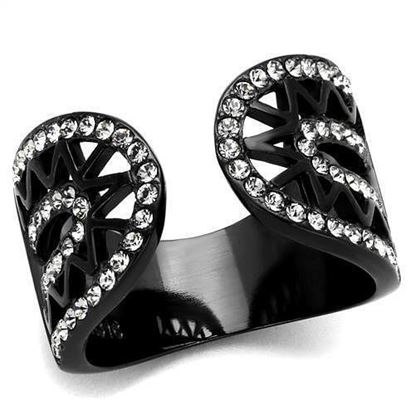 Picture of TK2166 - Stainless Steel Ring IP Black(Ion Plating) Women Top Grade Crystal Black Diamond